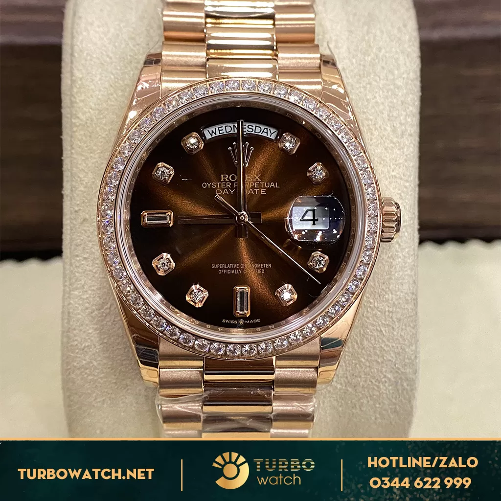 Đồng Hồ Rolex Day-Date 36 128345RBR Mặt Số Ombré Nâu siêu cấp 
