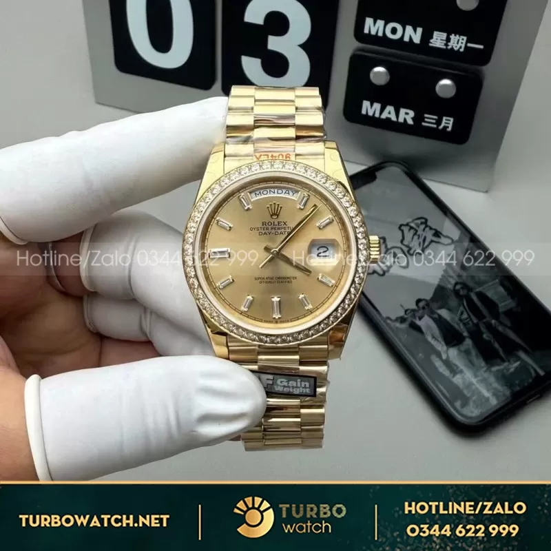Đồng Hồ Rolex Day-Date Gold Ombre Chế Tác Nhà Máy QF Bản Nặng 40mm
