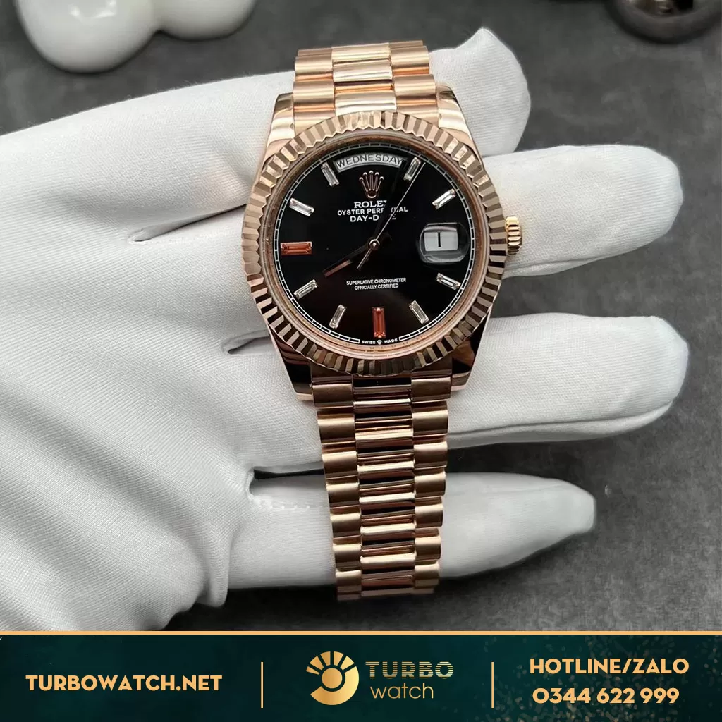 Đồng Hồ Rolex Day-Date II 218235 Mặt Số Đen Vàng Hồng 18k Ruby Đỏ 