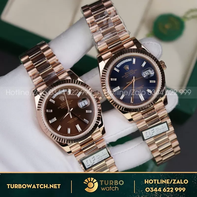 Đồng Hồ Rolex Day-Date Mặt Chocolate Chế Tác Bọc Vàng Hồng Trọng Lượng 186Gram QF 40mm