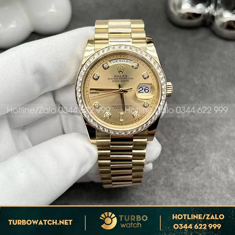 Đồng hồ rolex daydate 36mm yellow gold diamond benzel