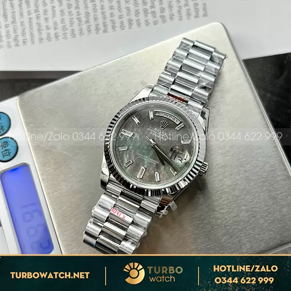 Đồng hồ rolex daydate 40 mặt xà cừ tím nặng 167g 