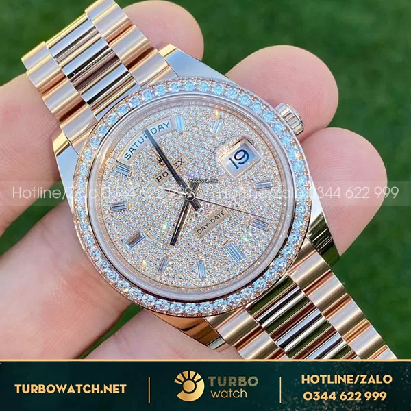 Đồng hồ rolex daydate bọc vàng độ moissanite