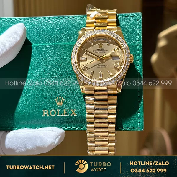 Đồng hồ rolex daydate độ kim cương yellow gold