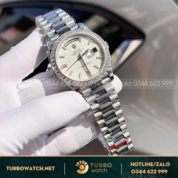 Đồng hồ rolex daydate độ mặt thiên thạch viền kim cương moissanite 40mm 