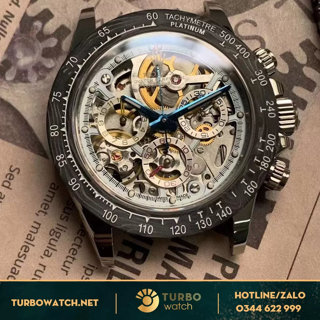 Đồng Hồ Rolex Daytona độ mặt skelaton ,vỏ carbon 