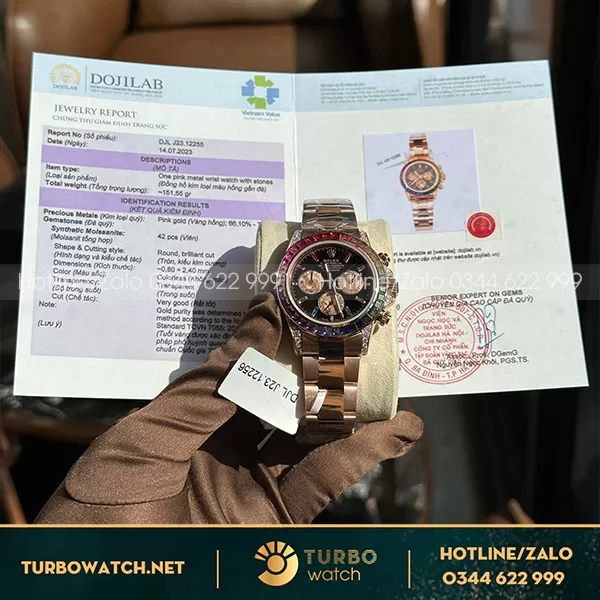 Đồng hồ rolex daytona rainbow 116595RBOW bọc vàng kim moissanite