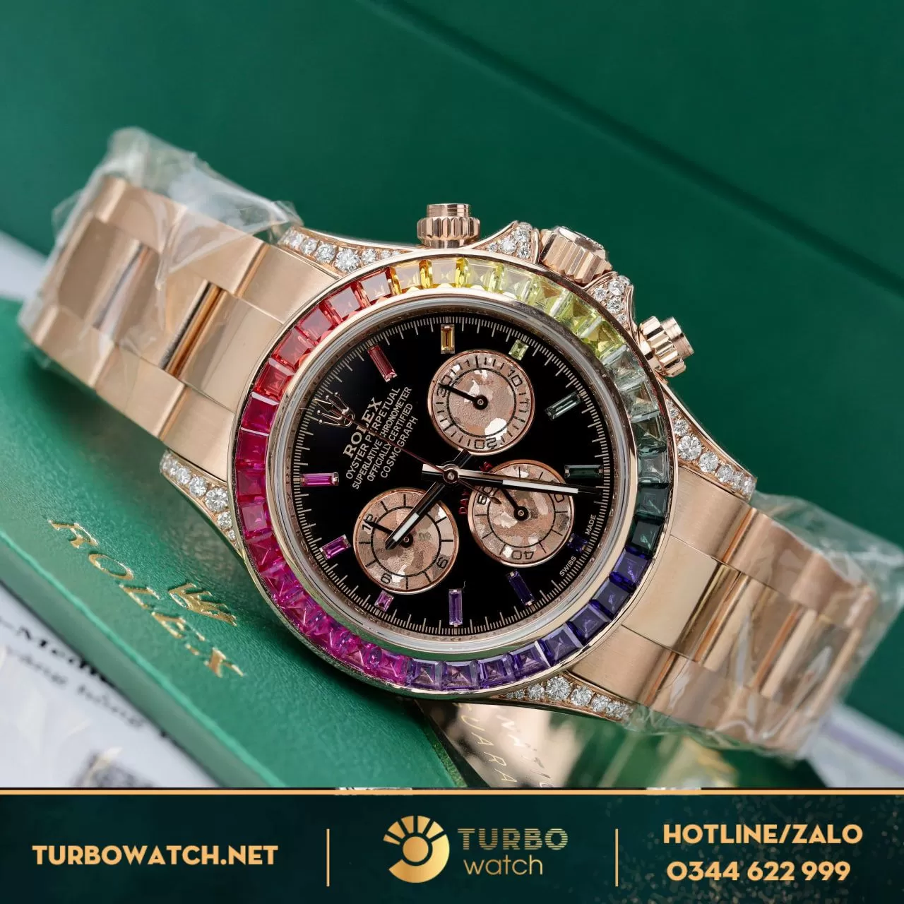 Đồng hồ rolex Daytona Rainbow 116595RBOW Chế Tác Vàng khối kim cương thiên nhiên 