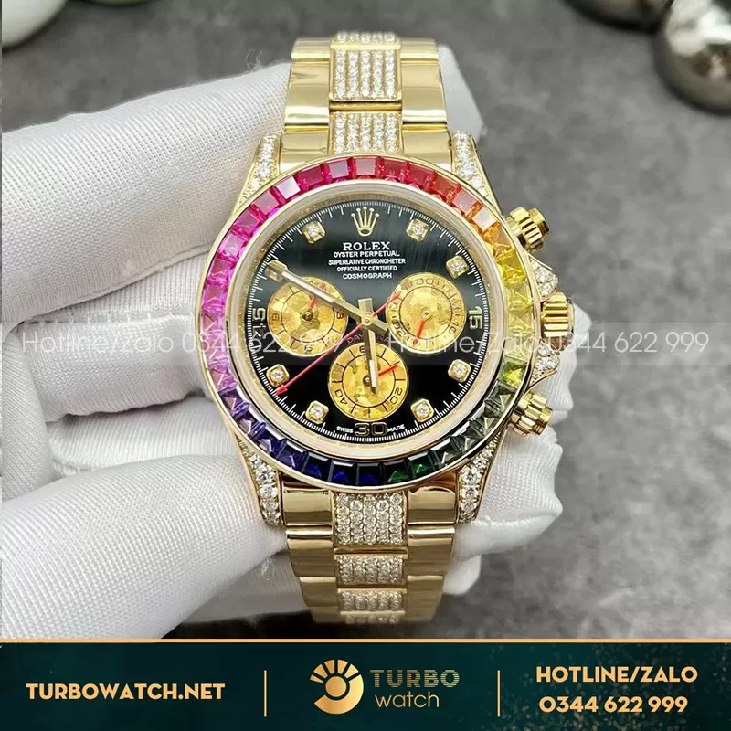 Đồng Hồ Rolex Daytona Rainbow 116598Rbow - 78608 Chế Tác Nạm Kim Cương Yellow Gold