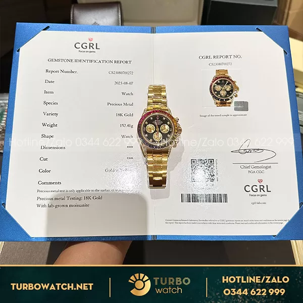 Đồng Hồ Rolex Daytona Rainbow Rep 1 1 116598Rbow Yellow Gold Bọc Vàng Moissanitte