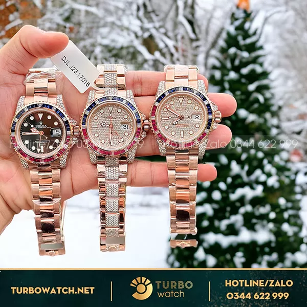 Đồng hồ rolex GMT bọc vàng độ kim cương moissanite 