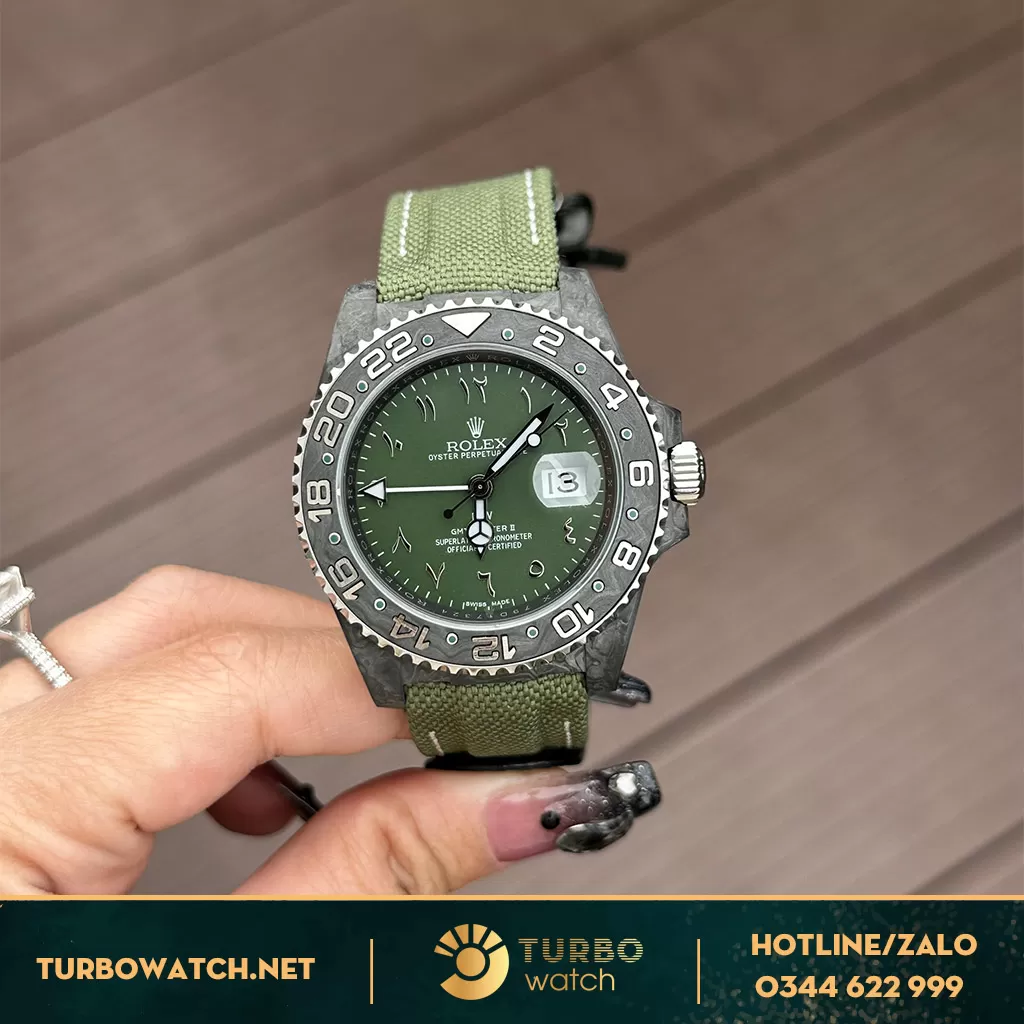 Đồng Hồ Rolex GMT- Master Độ Vỏ Carbon xanh lá 