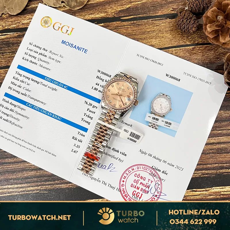Đồng hồ rolex nữ 31mm demi rose gold độ niềng moissanite