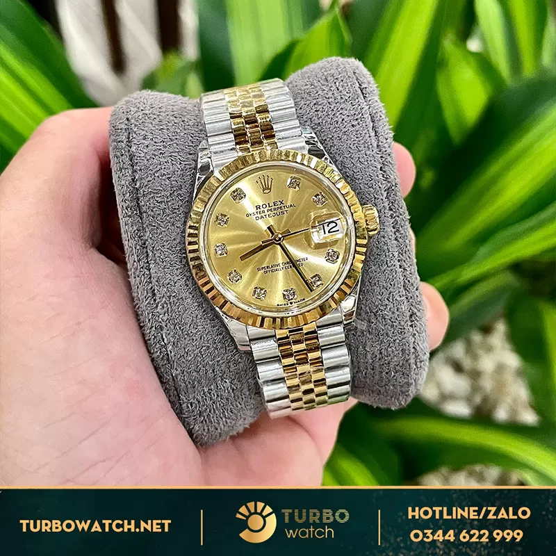 Đồng hồ rolex nữ fake datejust demi yellow gold 31mm