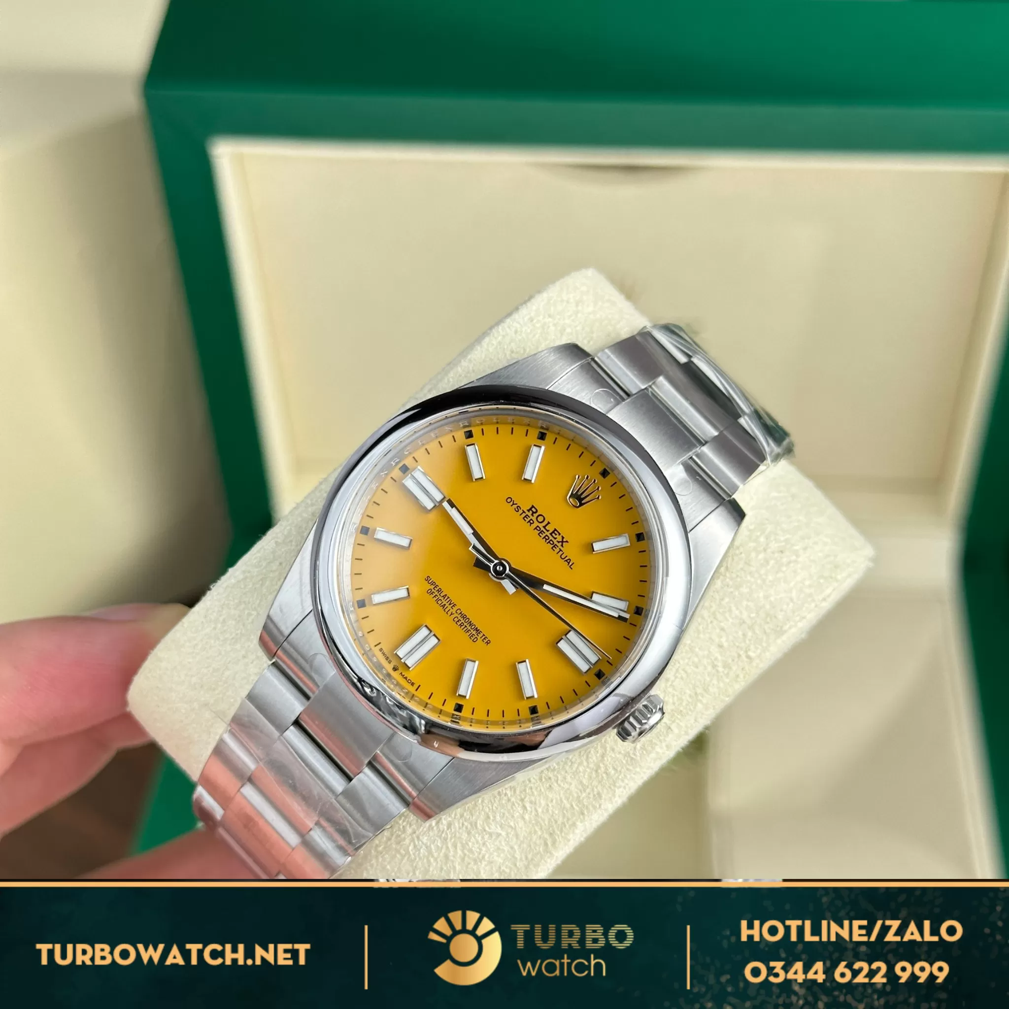 Đồng hồ Rolex Oyster Perpetual yellow dial fake 