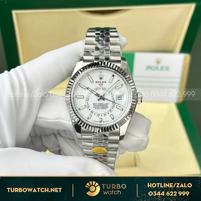 Đồng Hồ Rolex Rep 11 Sky Dweller 326934 Mặt Trắng Dây Jubilee 42mm