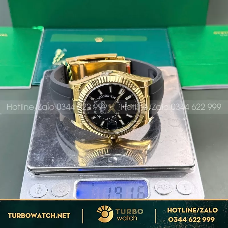 Đồng hồ rolex sky dweller 336238 rep 11 mặt đen mạ vàng dây cao su cao cấp 42mm