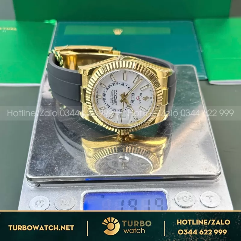 Đồng hồ rolex sky dweller 336238 rep 11 mặt trắng mạ vàng dây cao su cao cấp 42mm