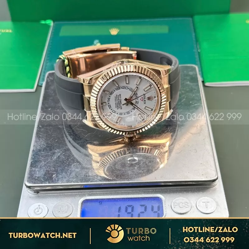 Đồng hồ rolex sky dweller 336238 rep 11 mặt trắng mạ vàng hồng dây cao su cao cấp 42mm