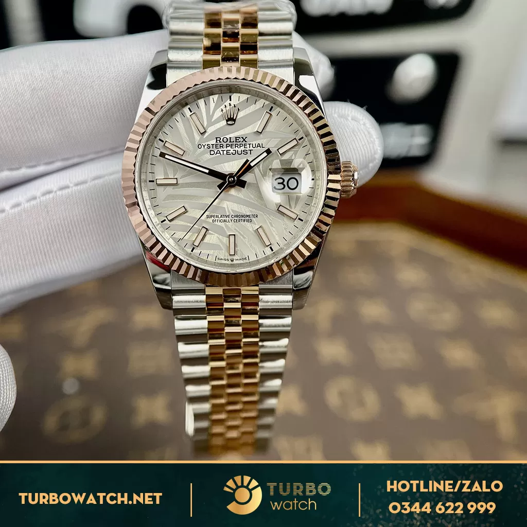 Đồng Hồ Rolex Super Fake 1:1 Datejust 36 126281 Mặt Số Cây Lá Nhiệt Đới Bạc