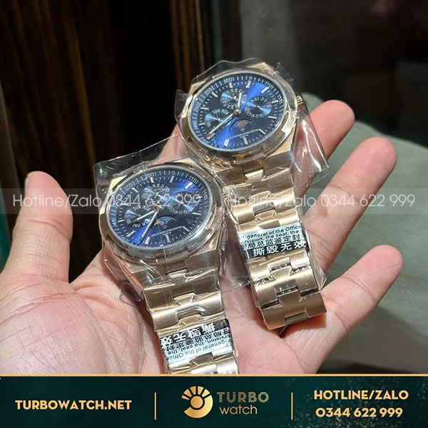 Đồng hồ vacheron overseas lịch vạn niên vàng hồng mặt xanh