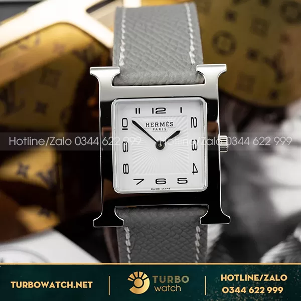 Hermes nữ máy pin Thụy Sỹ niếng trơn dây da nâu mặt trắng