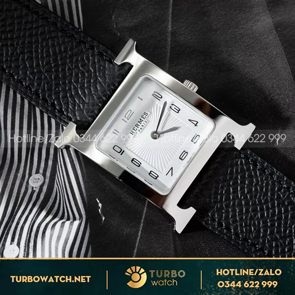 Hermes nữ máy pin Thụy Sỹ niếng trơn dây da nâu mặt trắng