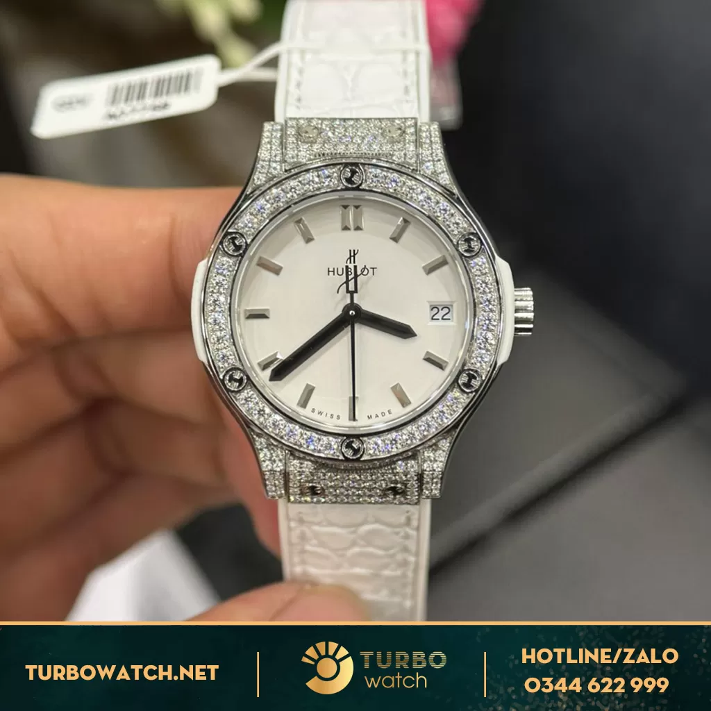 Hublot Classic Fusion Trắng 33mm Đính KC Moissanit 