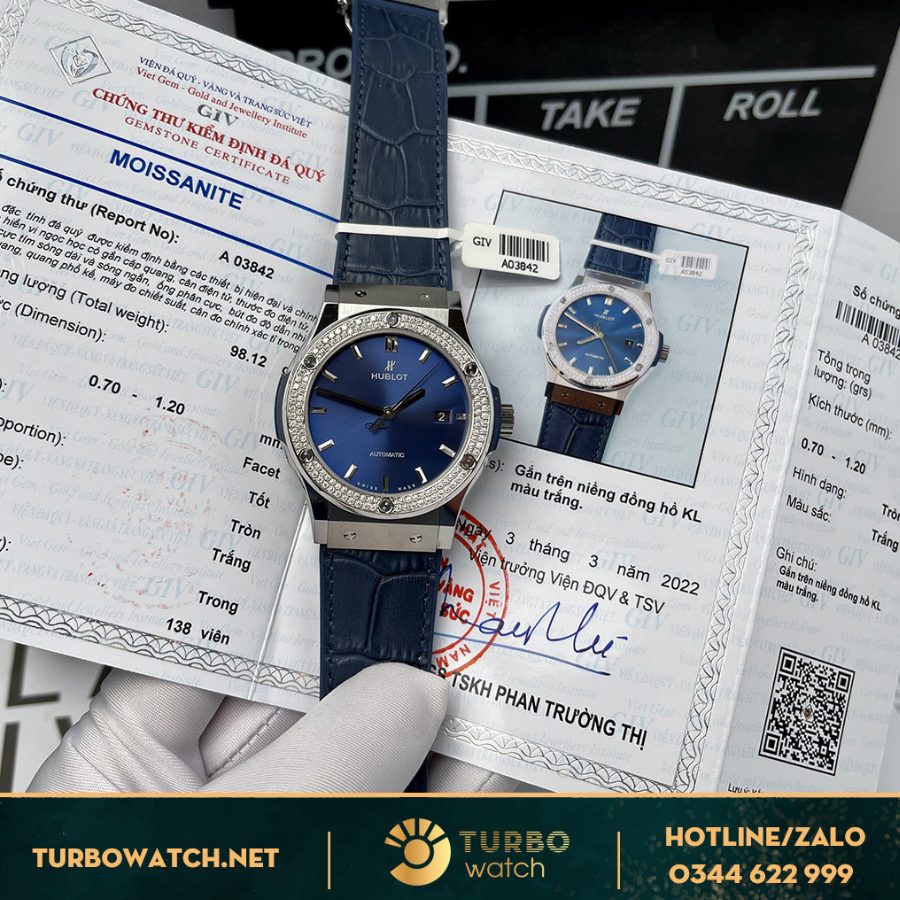 Đồng Hồ Hublot Classic Fusion Super Fake 1:1 Xanh Navy Diamonds