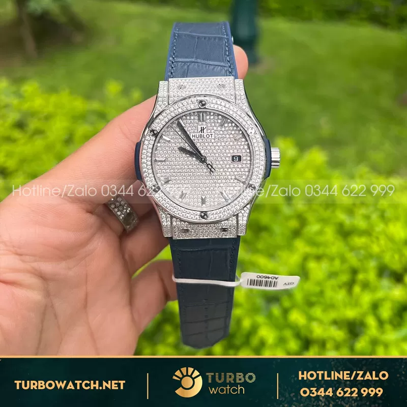 Hublot fusion xanh navy độ full moissanite