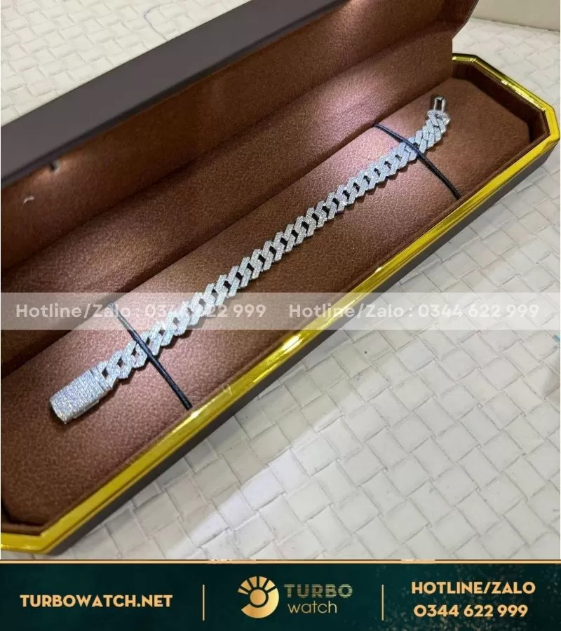 Lắc Cuban size 9mm chế tác vàng 10k,kim moissanite L004