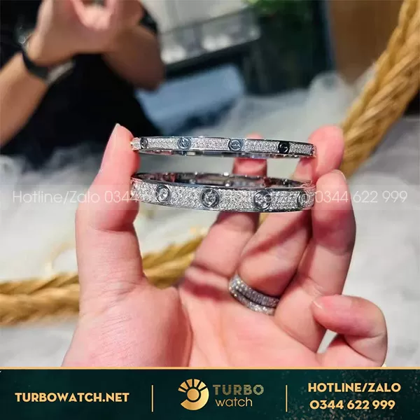 Lắc tay cartier love full diamond white gold nhập khẩu 
