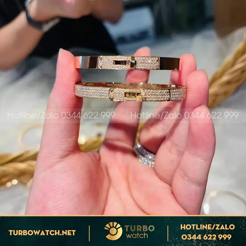 Lắc tay hermes rose gold đính kim cương thiên nhiên