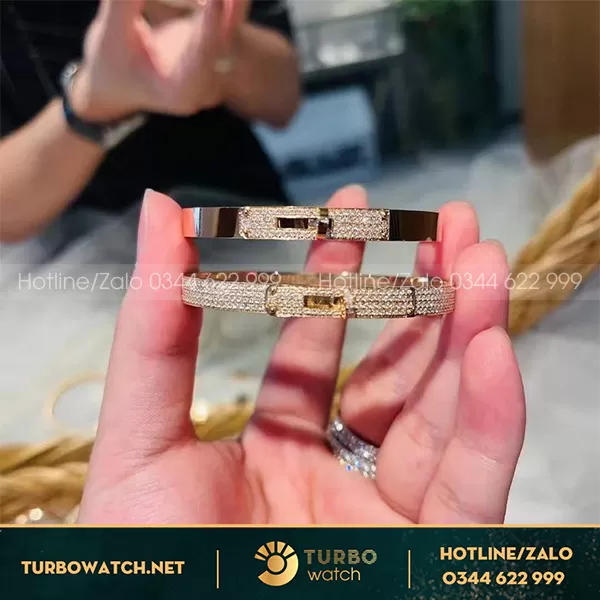 Lắc tay hermes rose gold đính kim cương thiên nhiên