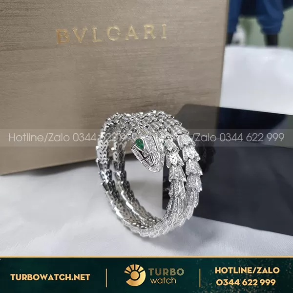Lắc tay hình rắn Bvlgari Vàng trắng 18k,kim cương thiên nhiên