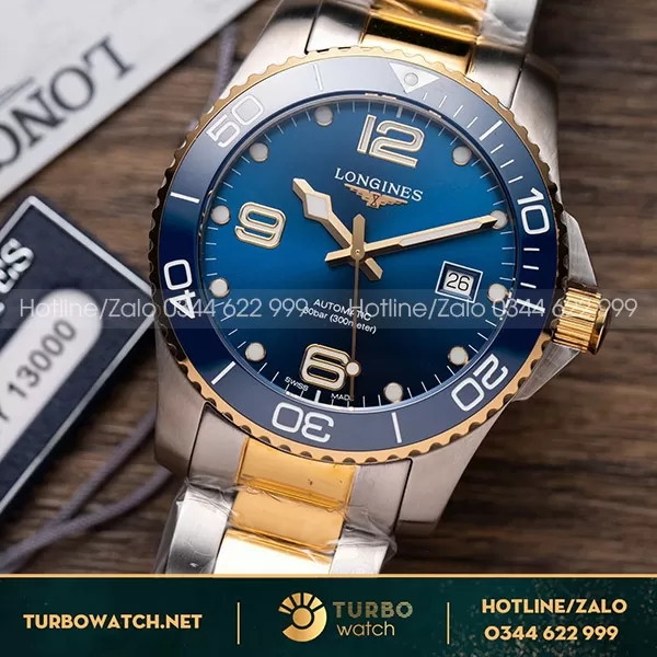 Longines vỏ trắng dây demi mạ vàng mặt xanh likeauth rep 1:1