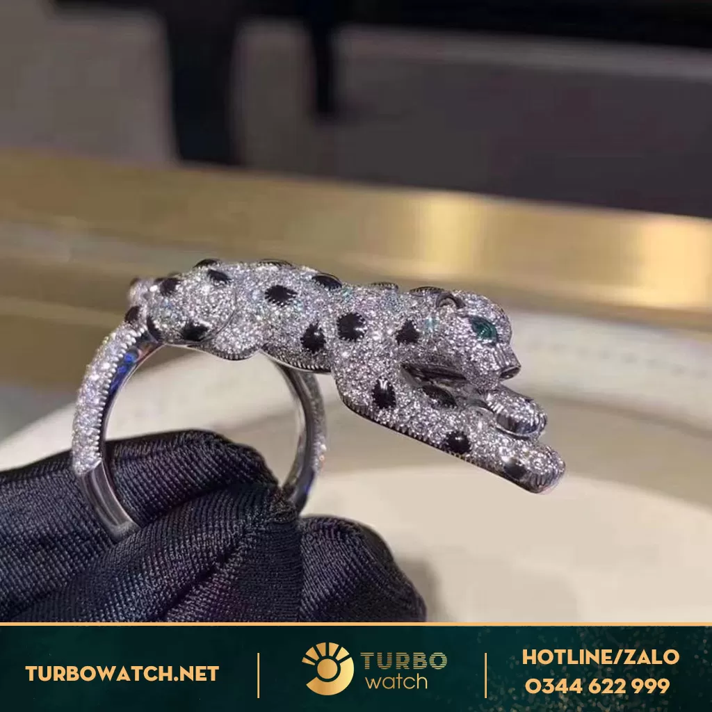 Nhẫn Cartier Báo 3D Vàng 18k Full Kim Thiên Nhiên