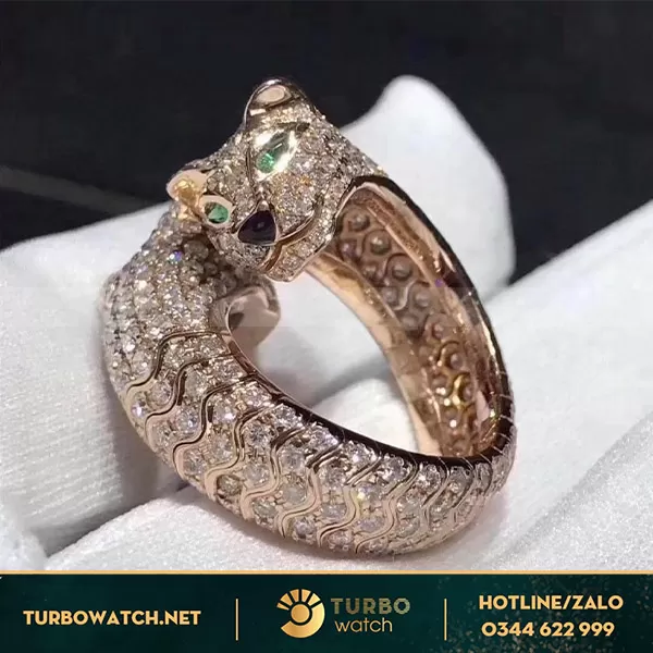 Nhẫn cartier báo vàng hồng kim cương thiên nhiên 