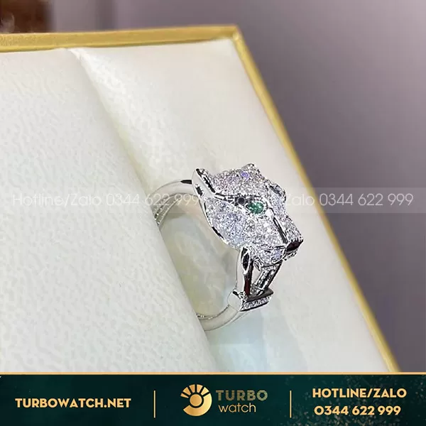 Nhẫn cartier đầu báo vàng trắng kim thiên nhiên nhập HK 