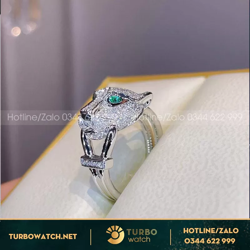 Nhẫn cartier đầu báo vàng trắng kim thiên nhiên nhập HK