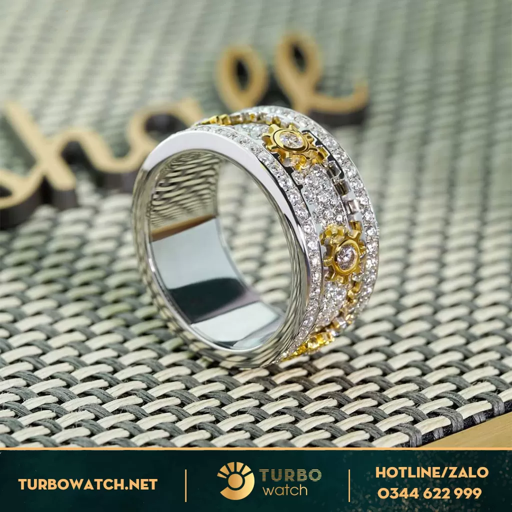 Nhẫn Cartier Zen Xoay Vàng 10k Full Kim Moissanit 