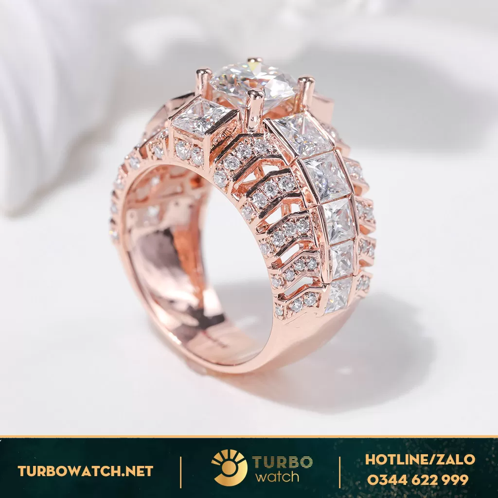Nhẫn Nam Vàng Hồng 18k ,Đính Full Kim Cương Thiên Nhiên 