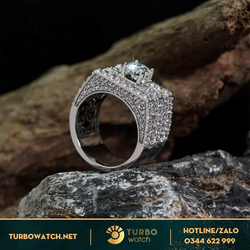 Nhẫn Nam Vàng Trắng 18k Full Thiên Nhiên