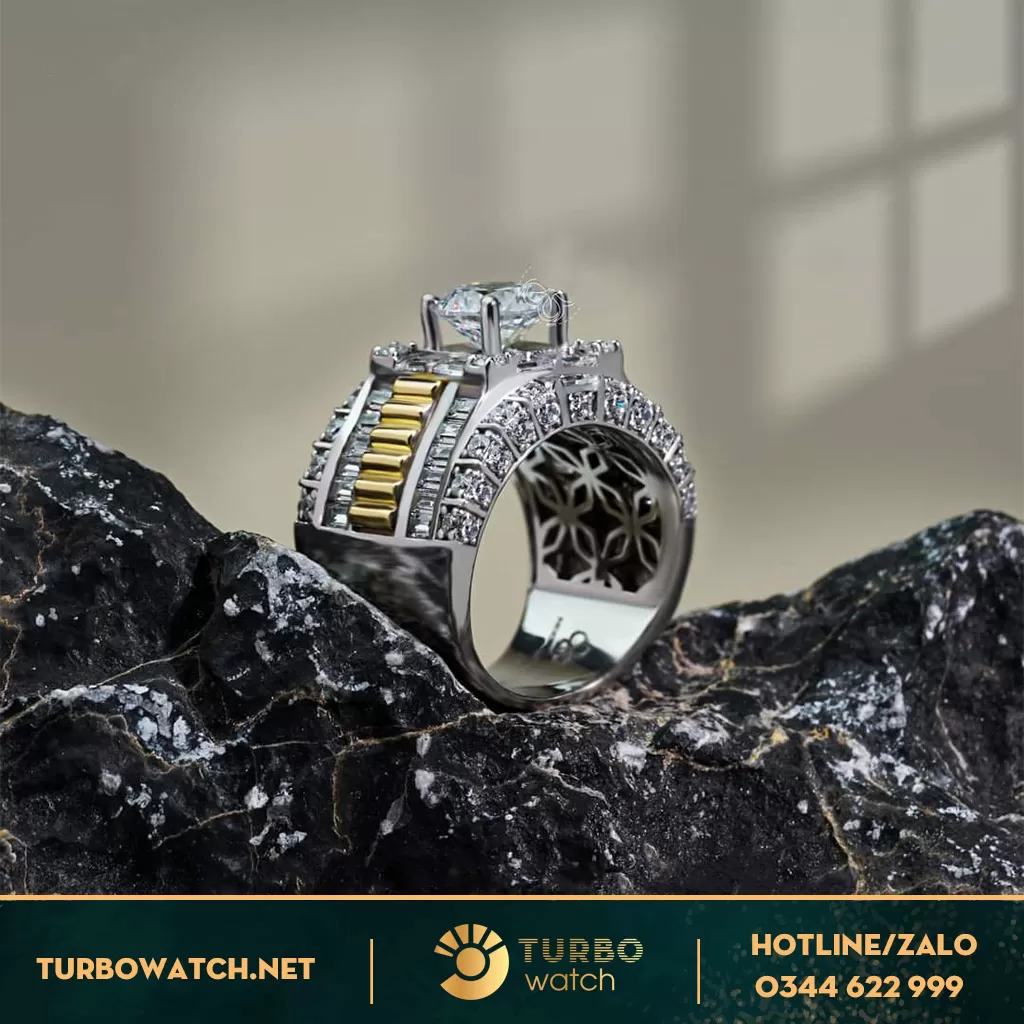 Nhẫn Nam Vàng Trắng 18k Kim Cương Thiên Nhiên