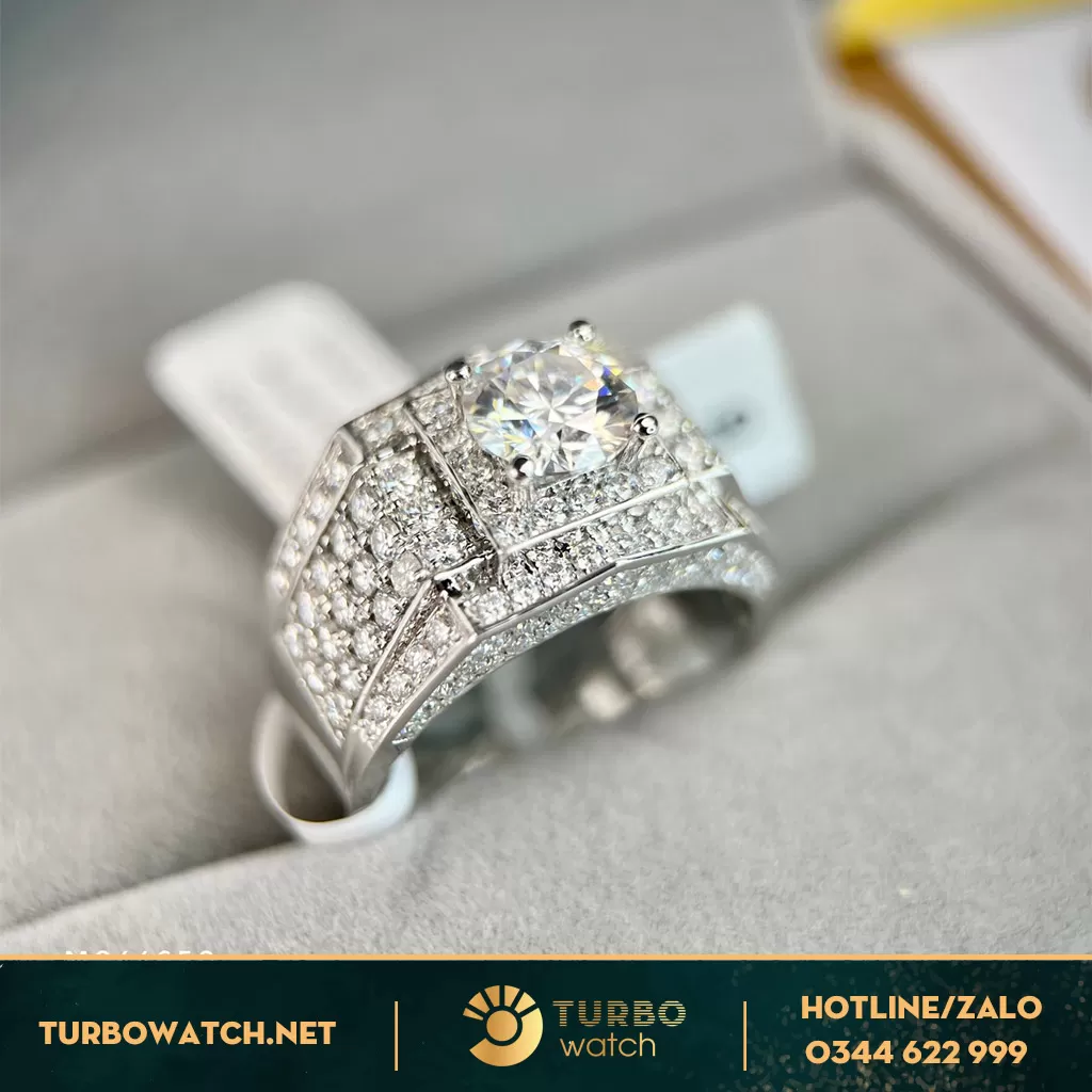 Nhẫn Nam Vàng Trắng Full Diamonds Moissanit