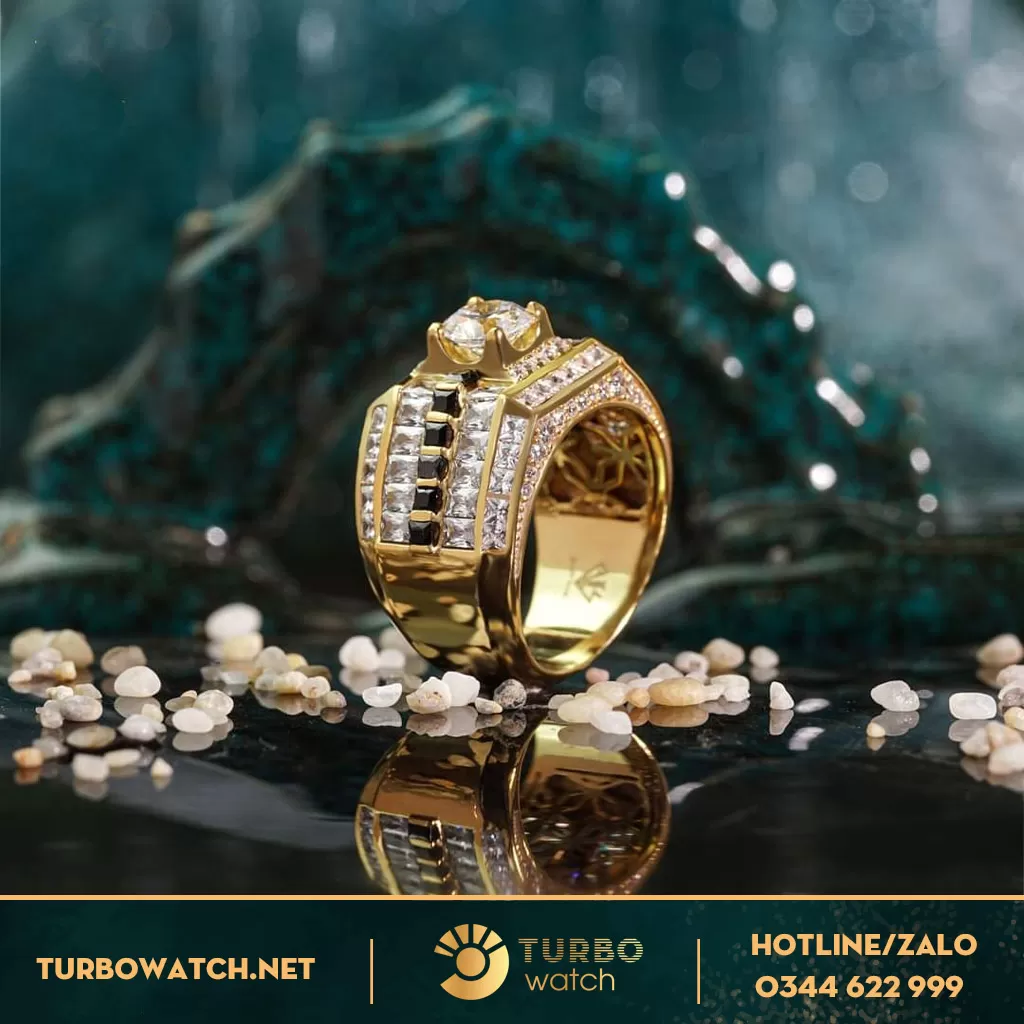 Nhẫn Nam Vàng Vàng 18k Đính Kim Cương
