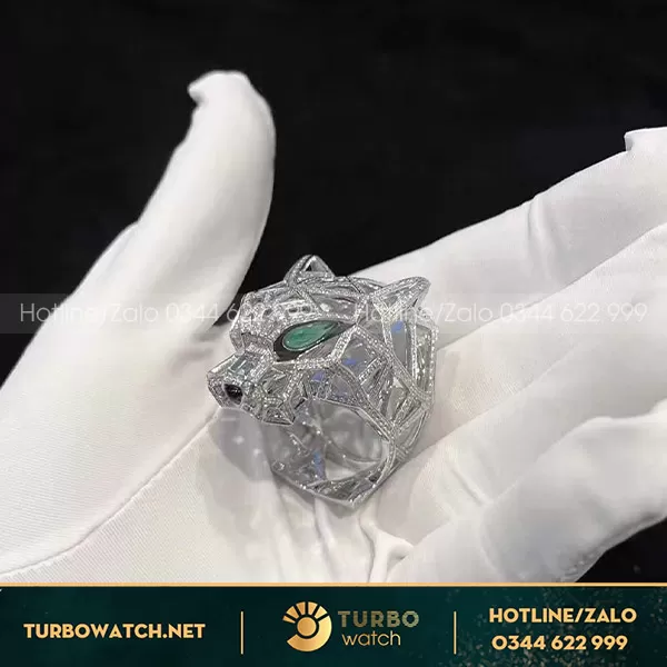 Nhẫn panthère de cartier white gold ngọc lục bảo 