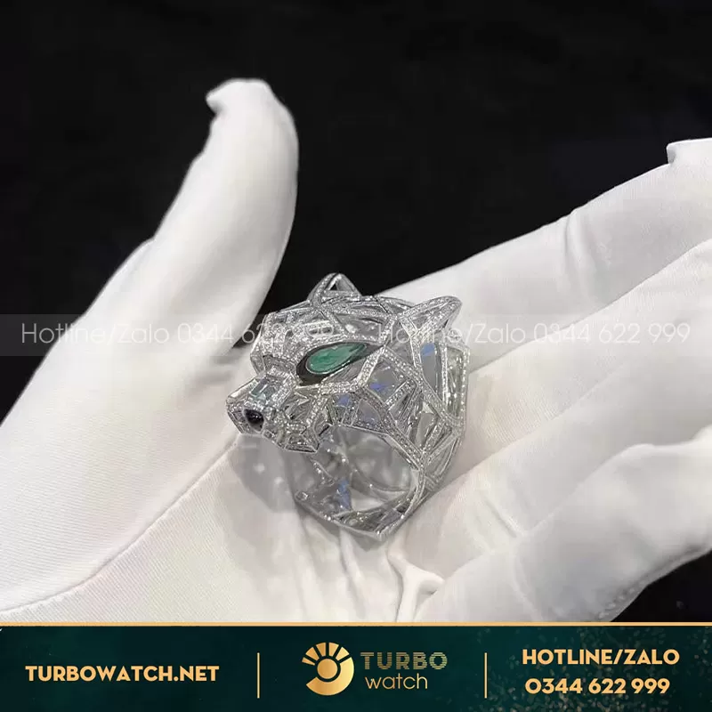 Nhẫn panthère de cartier white gold ngọc lục bảo