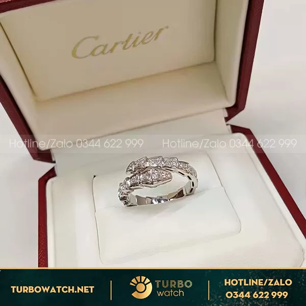 Nhẫn rắn BVlGari vàng trắng 18k