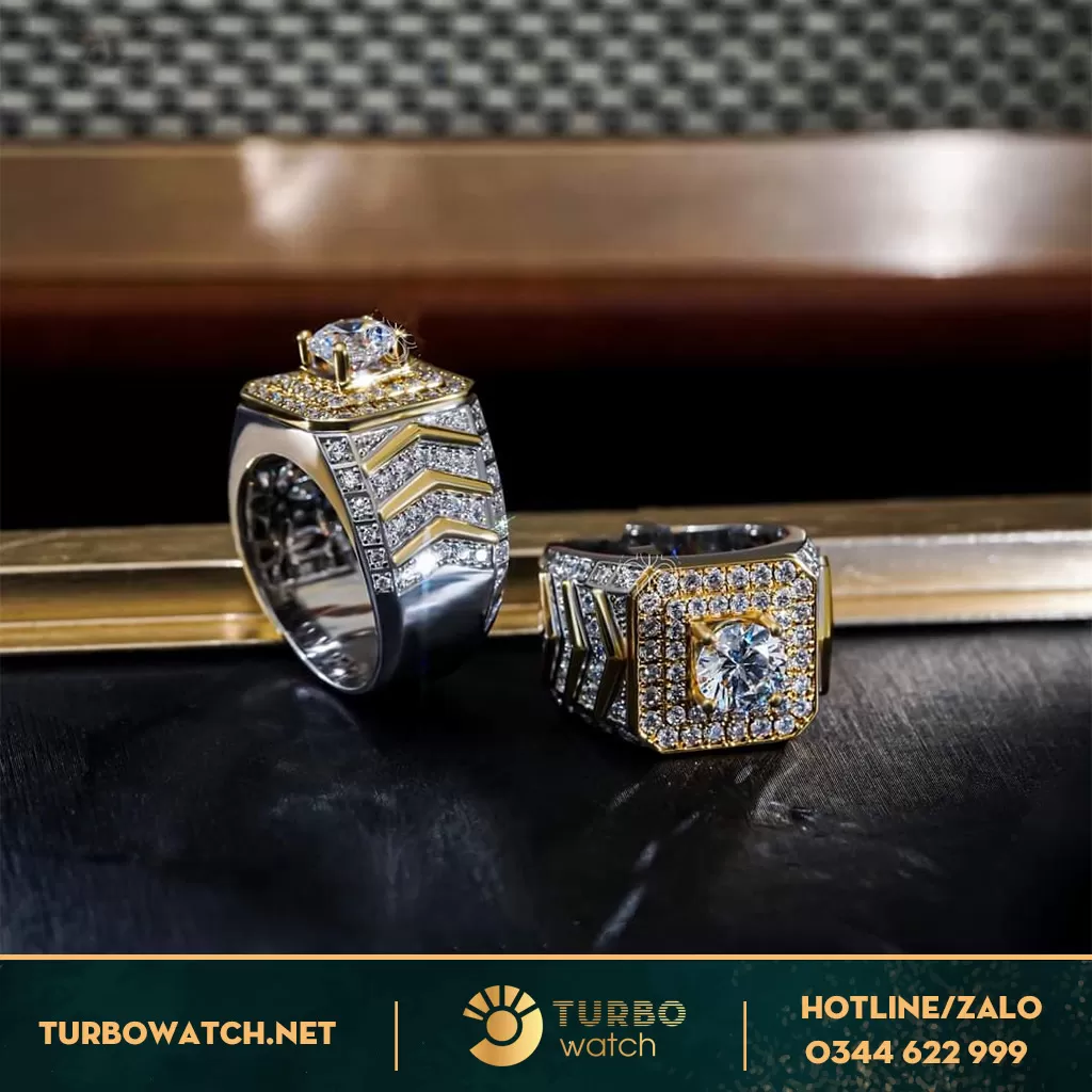 Nhẫn Vertu Chế Tác Vàng 18k Đính Full Kim Cương